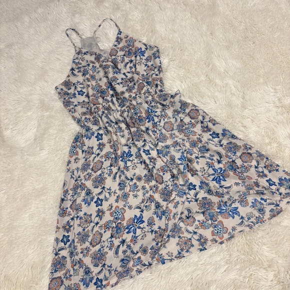 Lush Cream Blue Floral Wrap Top Summer Dress woman’s Size M - Picture 2 of 10